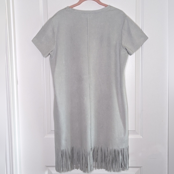 Joh Faux Genuine Suede Short Sleeve Western Bottom Fringe Dress Light Gray M - Picture 5 of 15
